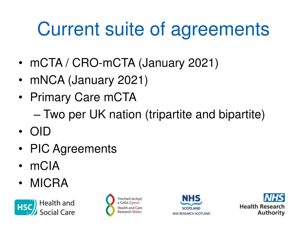 current suite of agreements