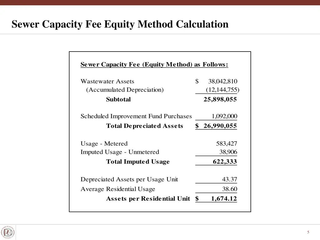 sewer capacity fee equity method calculation