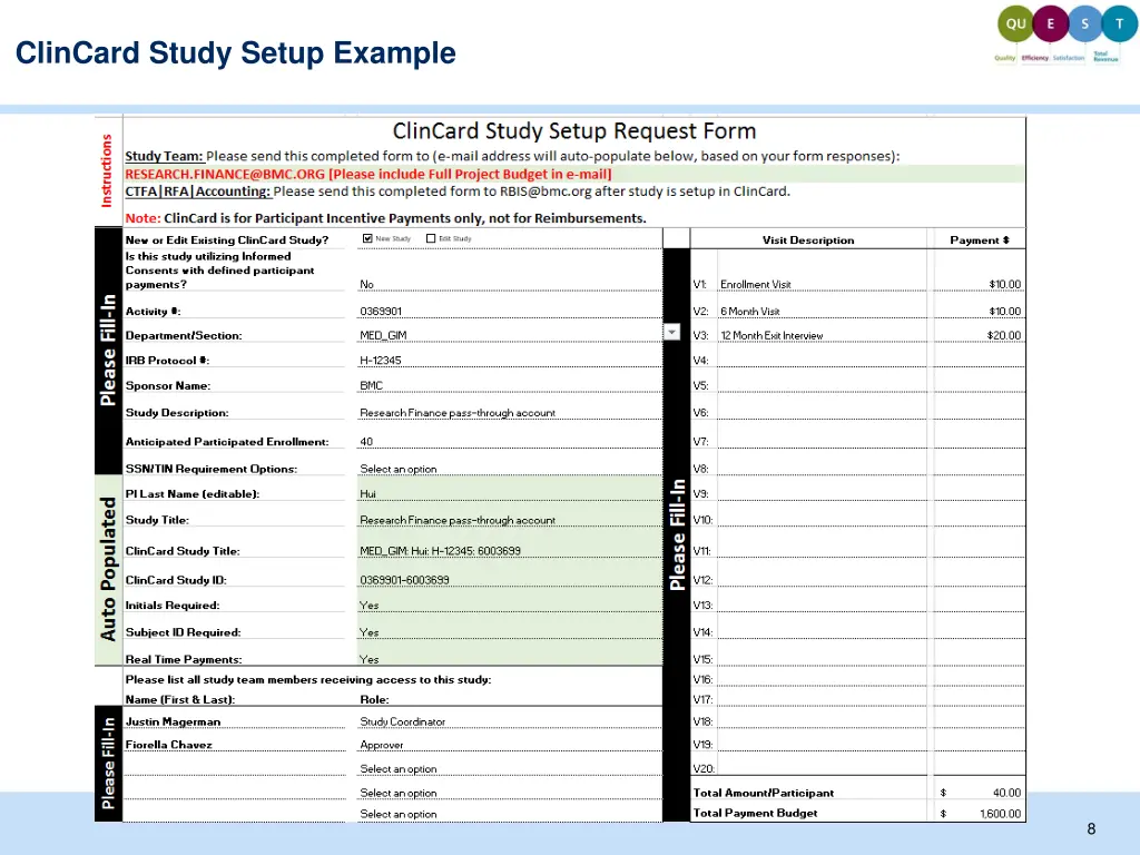 clincard study setup example