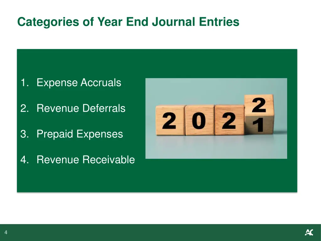 categories of year end journal entries