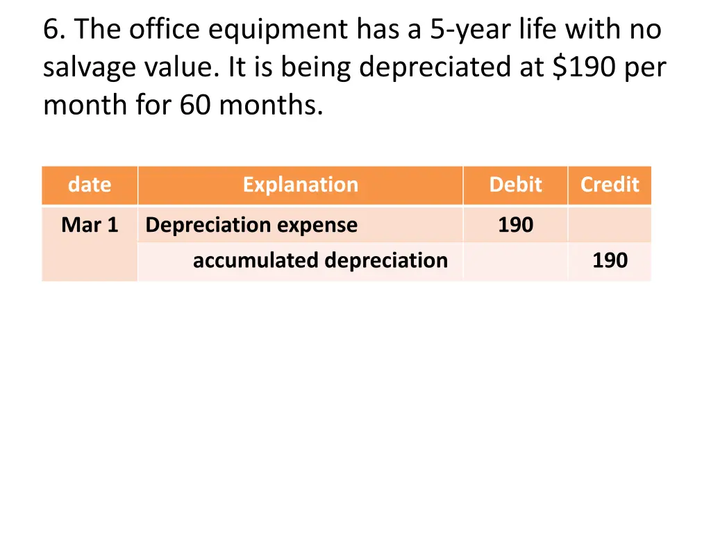 6 the office equipment has a 5 year life with