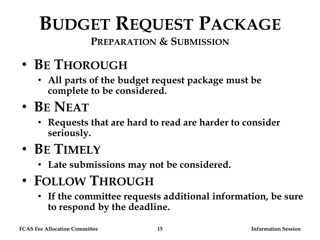 b udget r equest p ackage p reparation s ubmission