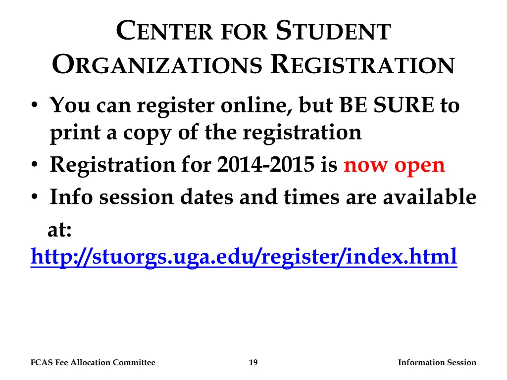 c enter for s tudent o rganizations r egistration