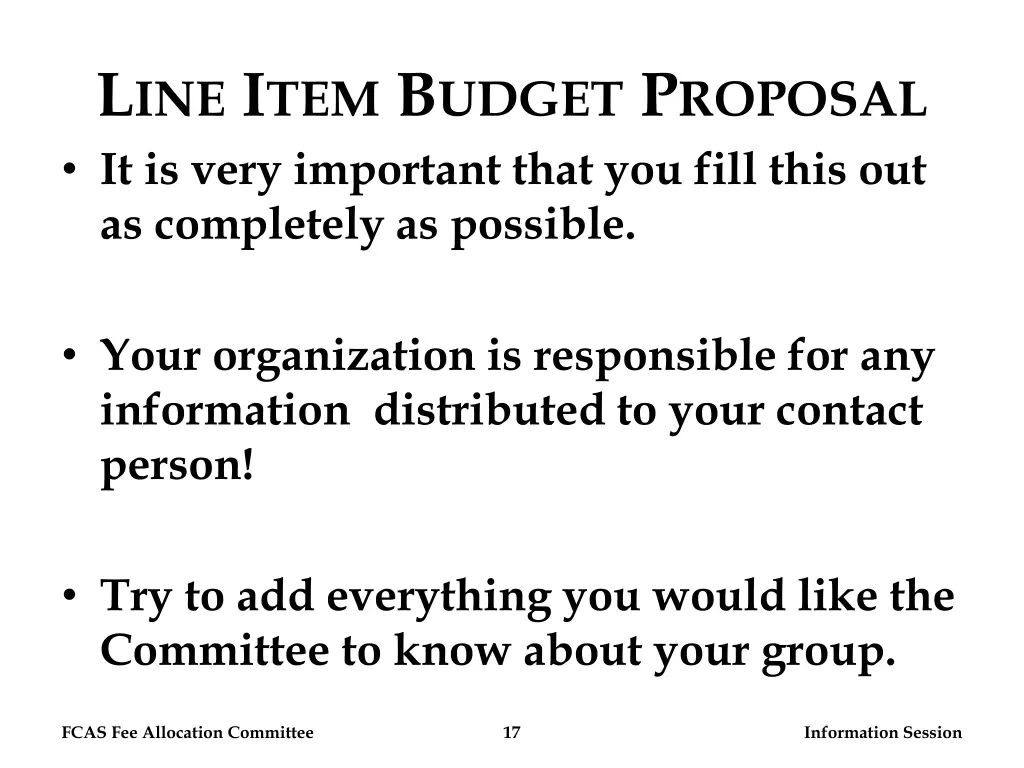 l ine i tem b udget p roposal it is very
