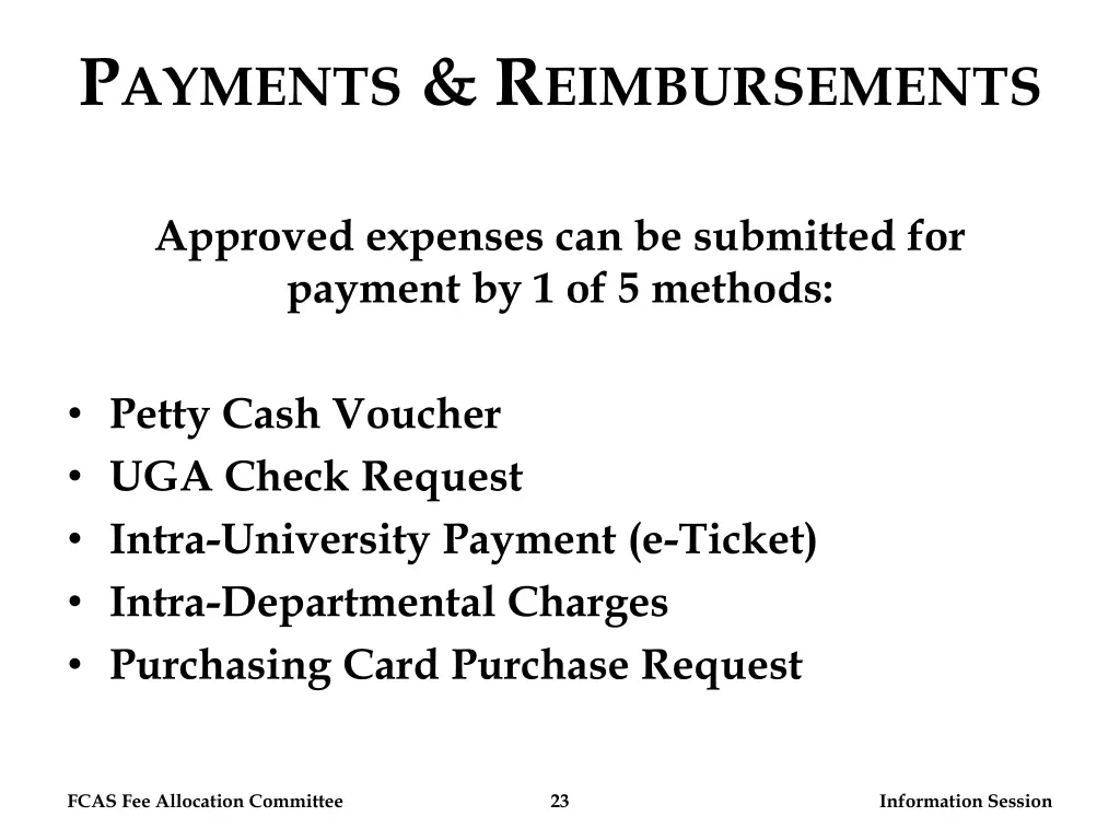 p ayments r eimbursements