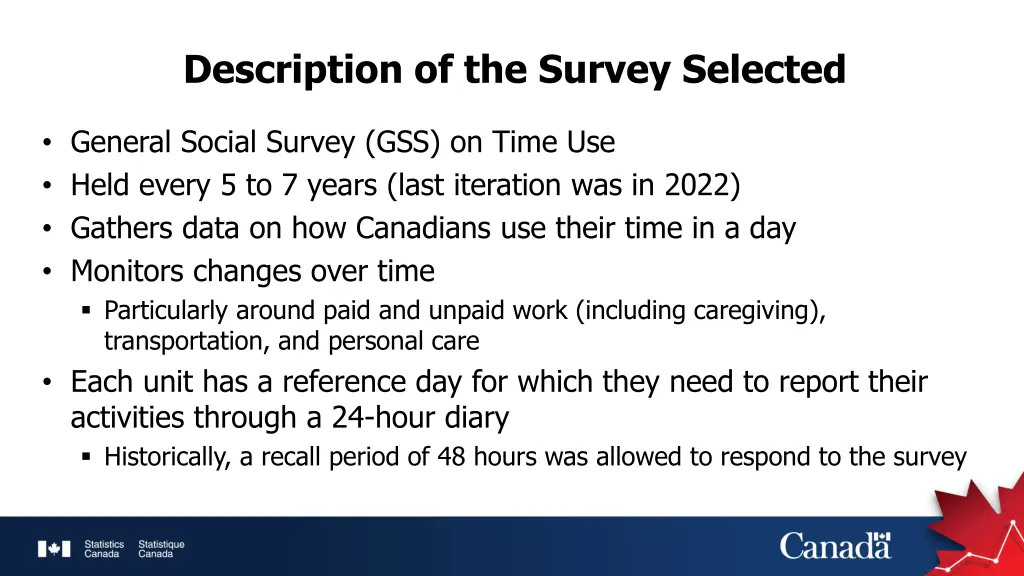 description of the survey selected