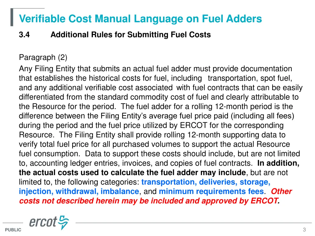 verifiable cost manual language on fuel adders