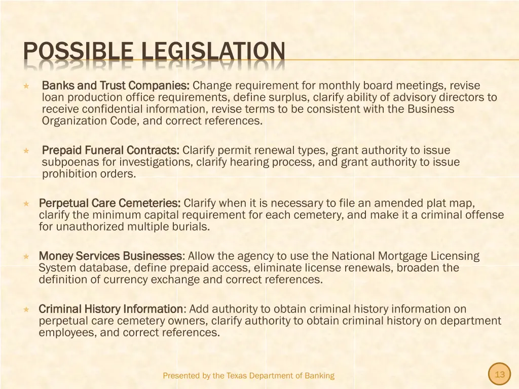 possible legislation