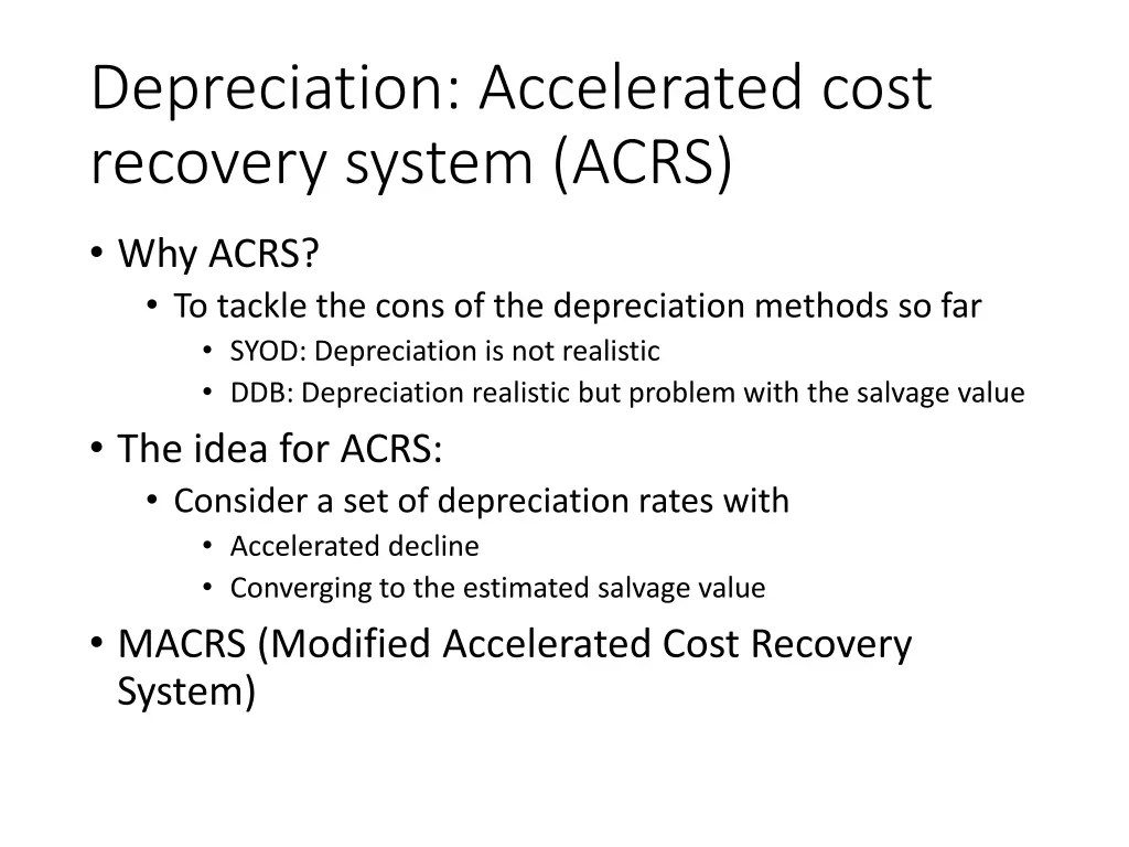 depreciation accelerated cost recovery system acrs