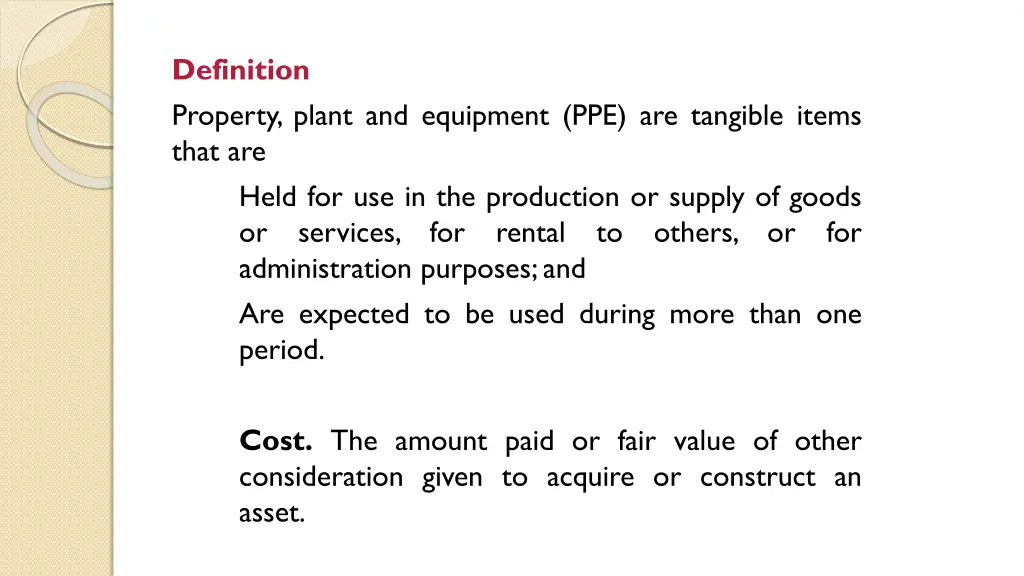 definition property plant and equipment