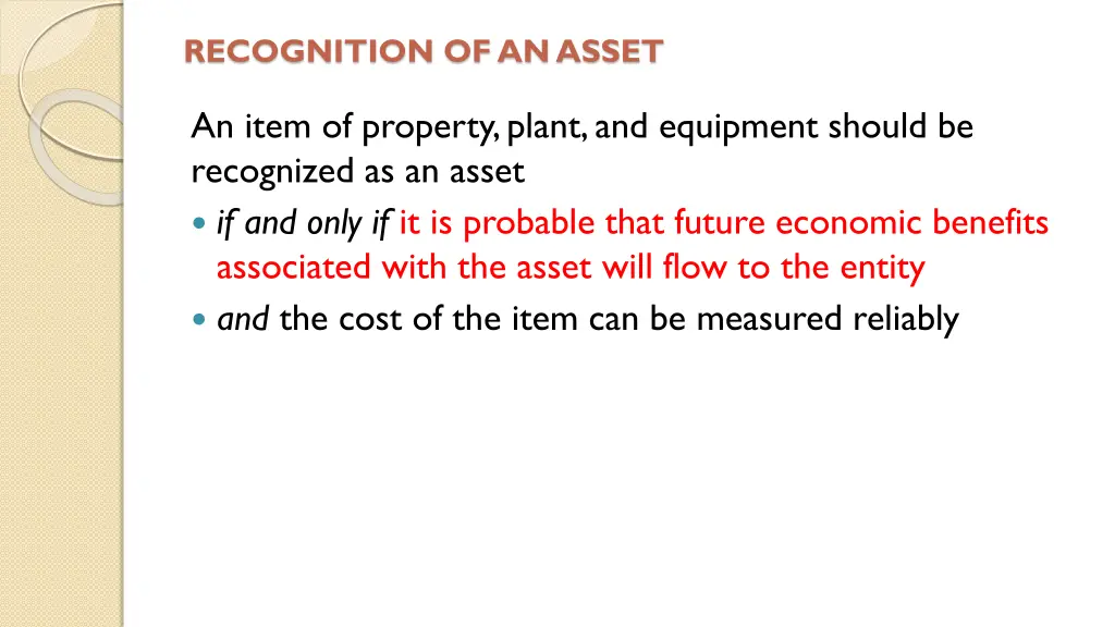 recognition of an asset