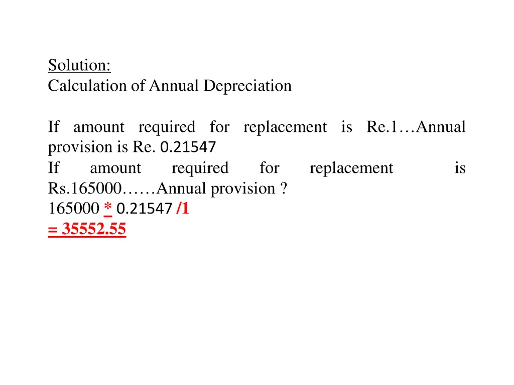 solution calculation of annual depreciation