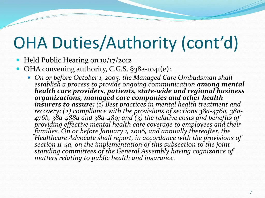 oha duties authority cont d