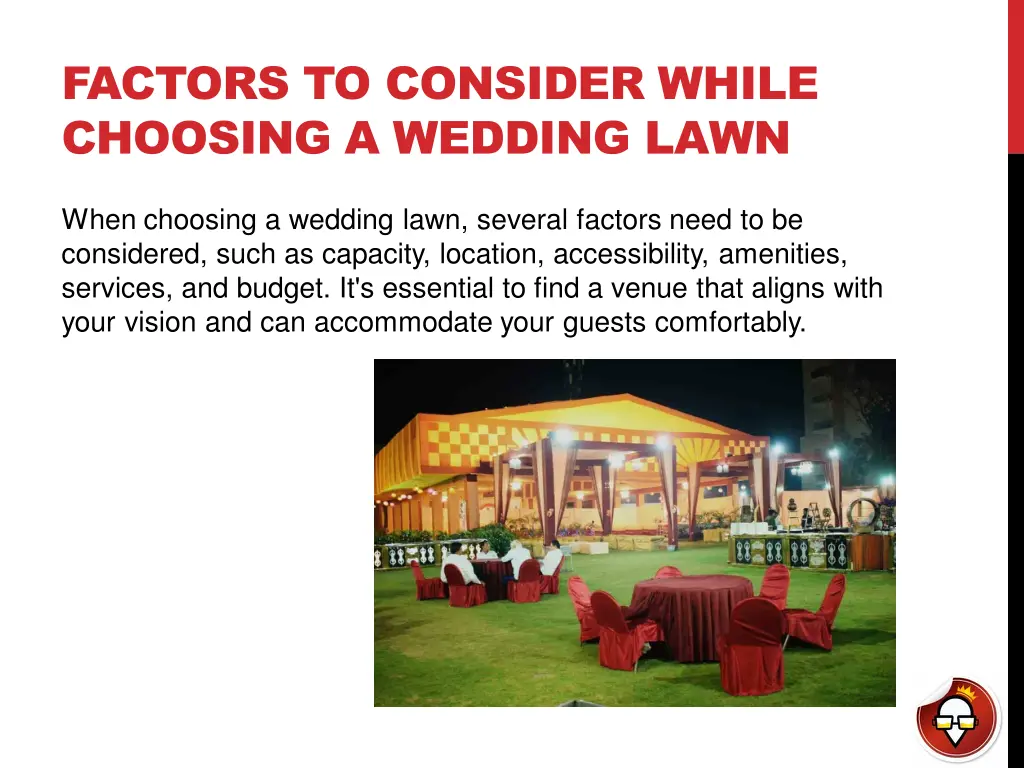 factors to consider while choosing a wedding lawn