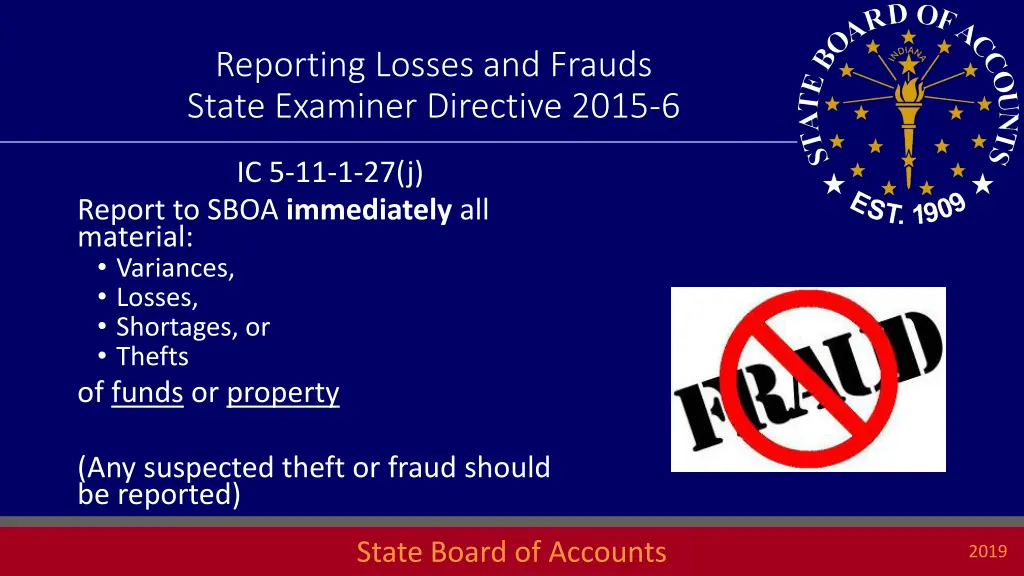 reporting losses and frauds state examiner