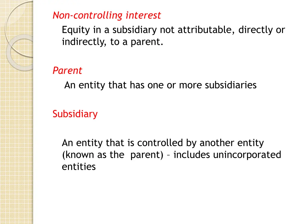 non controlling interest equity in a subsidiary