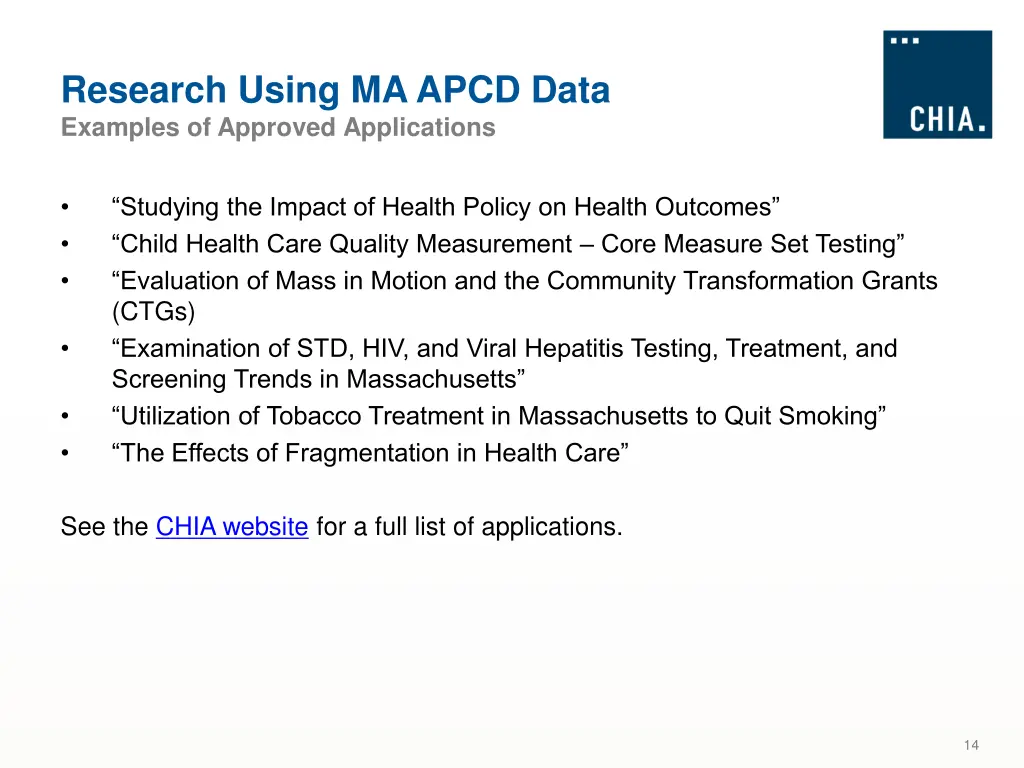 research using ma apcd data examples of approved