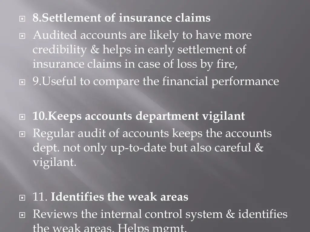 8 settlement of insurance claims audited accounts