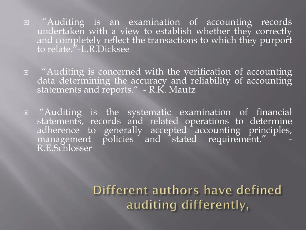 auditing undertaken with a view to establish