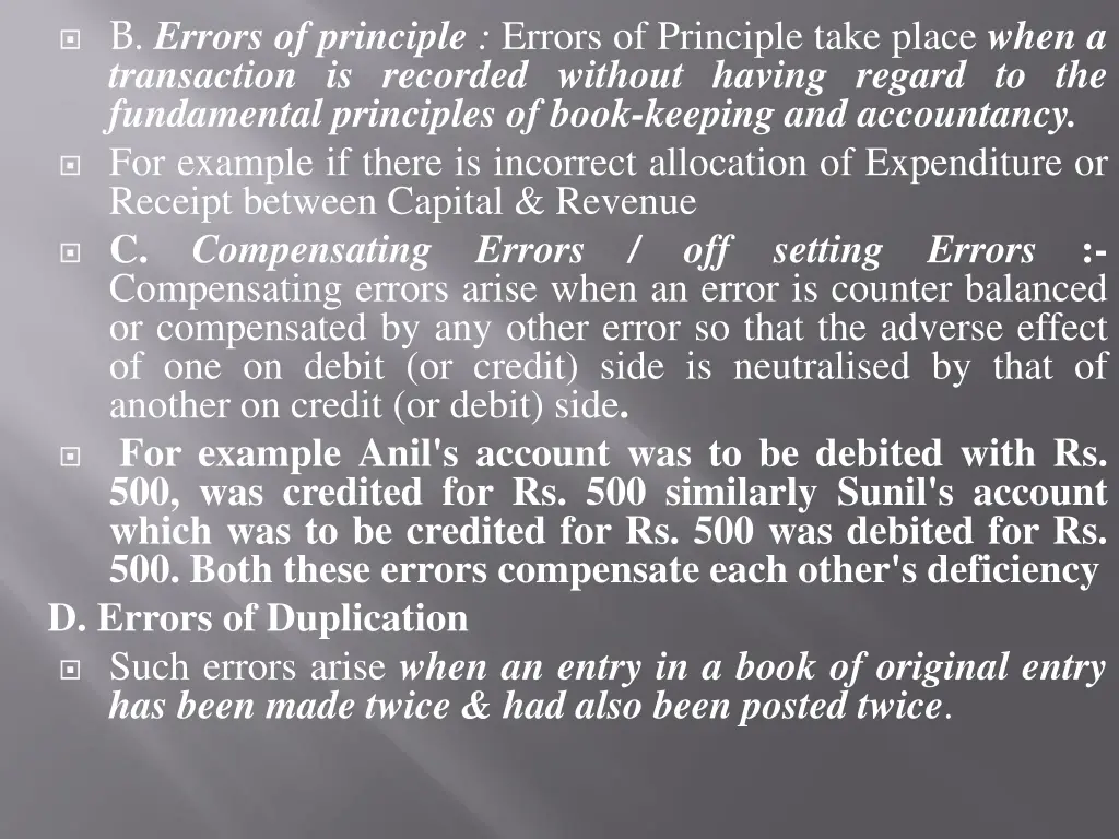 b errors of principle errors of principle take