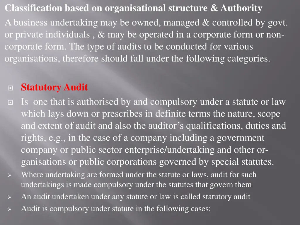 classification based on organisational structure