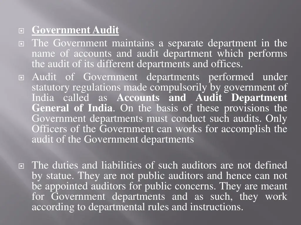 government audit the government maintains