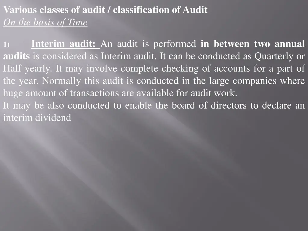 various classes of audit classification of audit