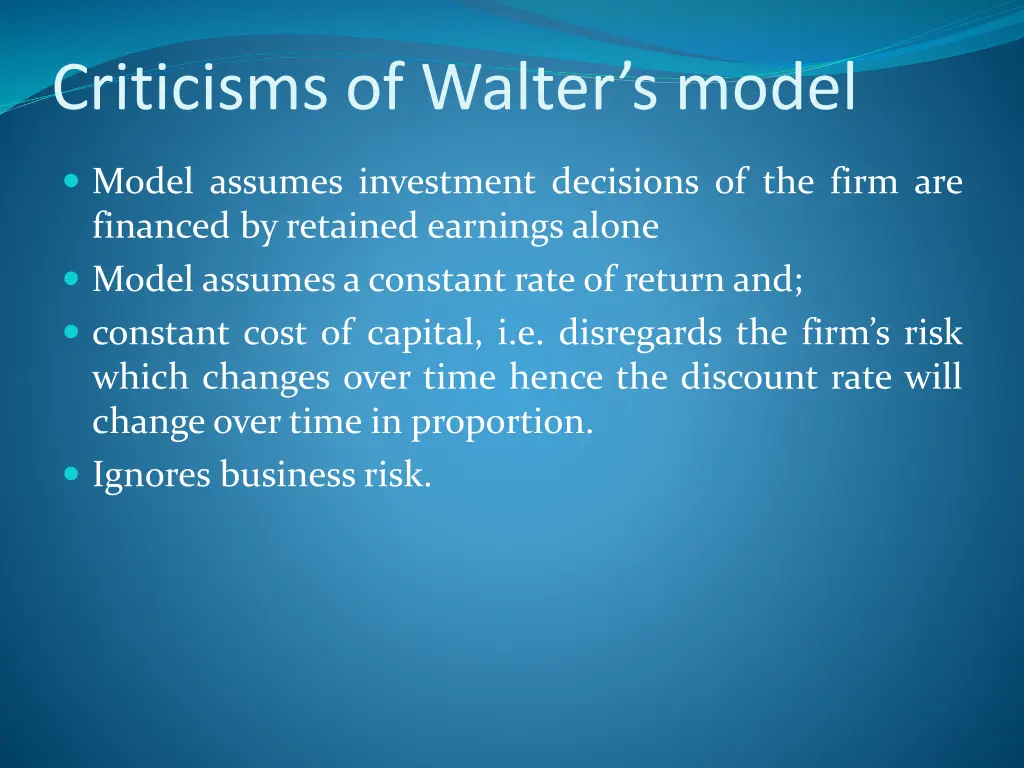 criticisms of walter s model