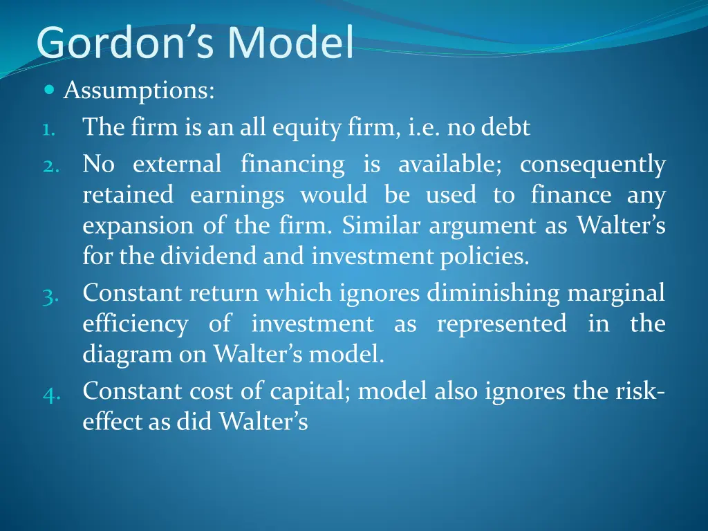 gordon s model assumptions the firm