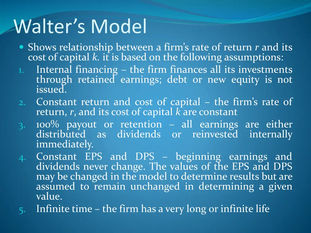 walter s model shows relationship between a firm