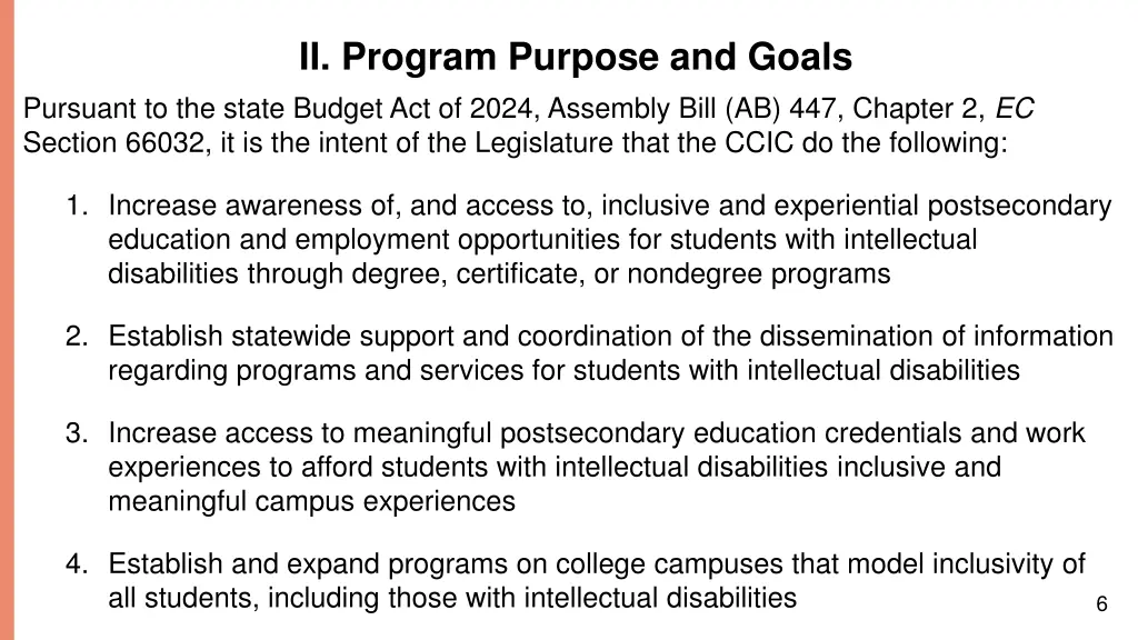 ii program purpose and goals pursuant