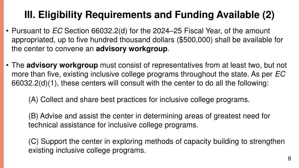 iii eligibility requirements and funding 1