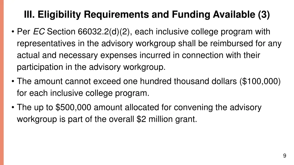 iii eligibility requirements and funding 2