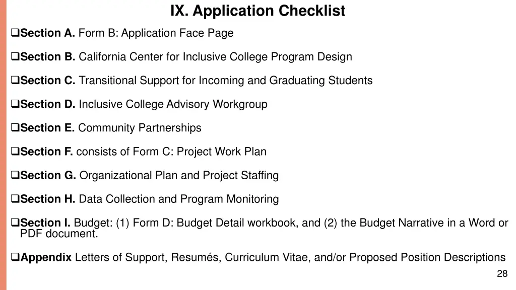 ix application checklist