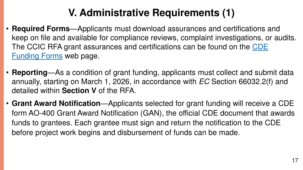 v administrative requirements 1