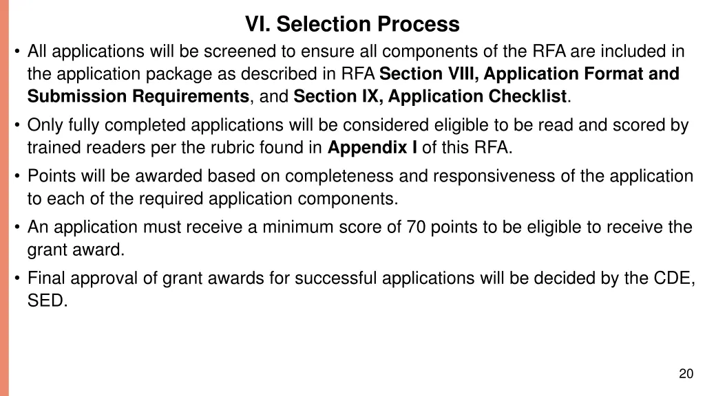 vi selection process