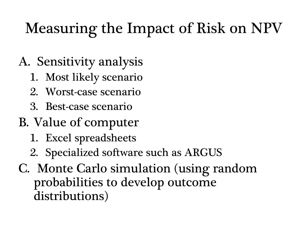 measuring the impact of risk on npv