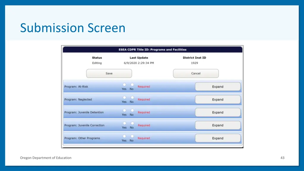 submission screen