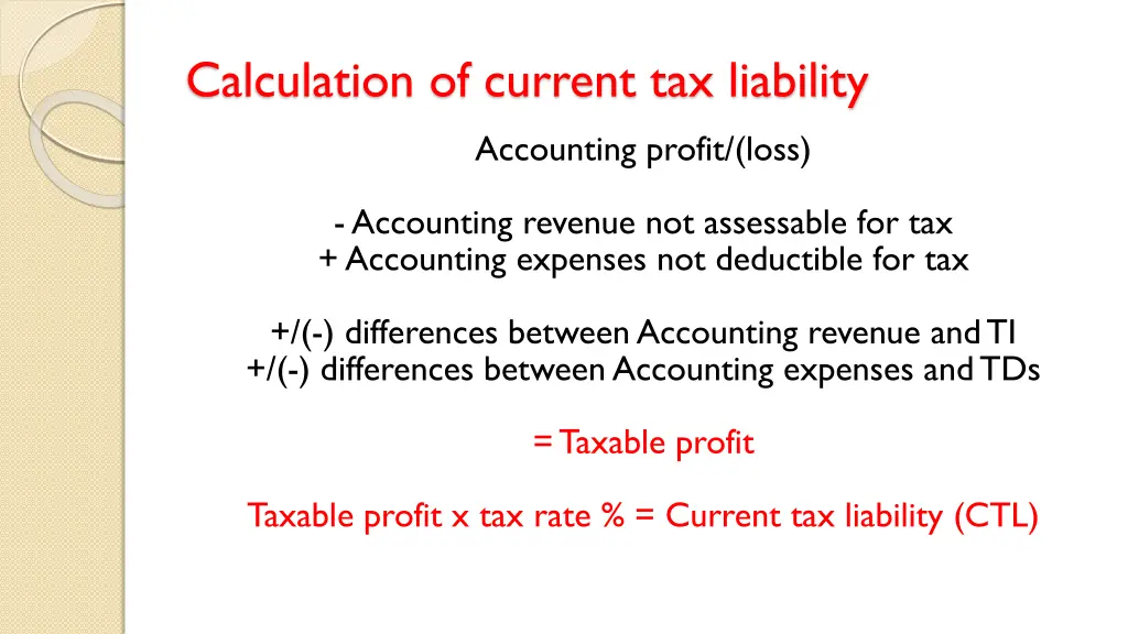calculation of current tax liability