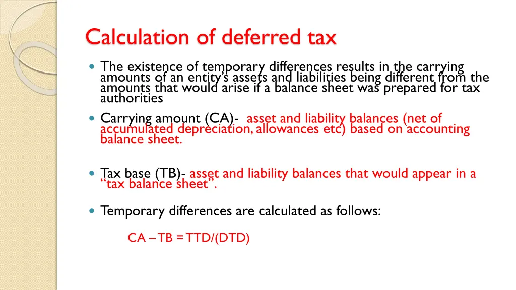 calculation of deferred tax