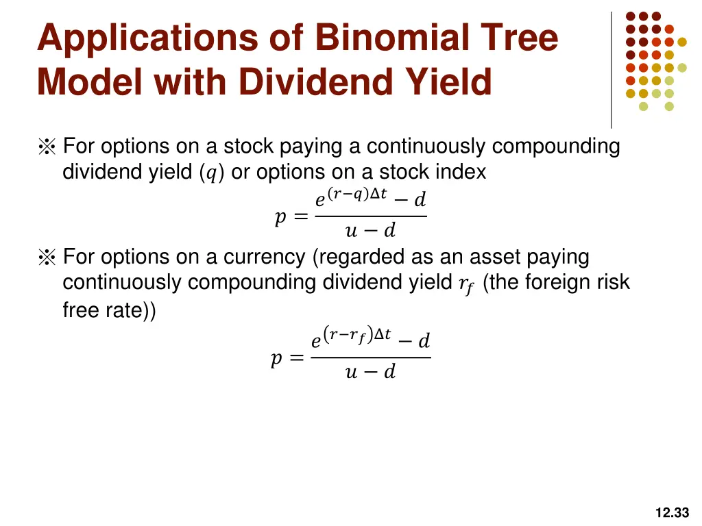 applications of binomial tree model with dividend