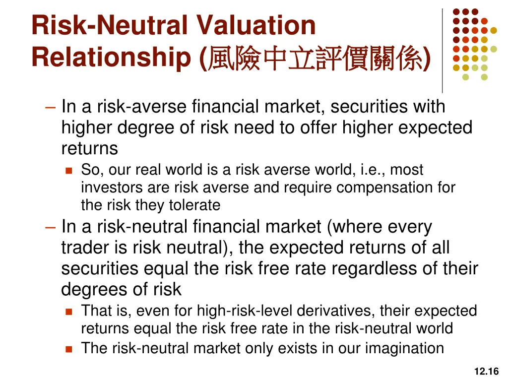 risk neutral valuation relationship 2