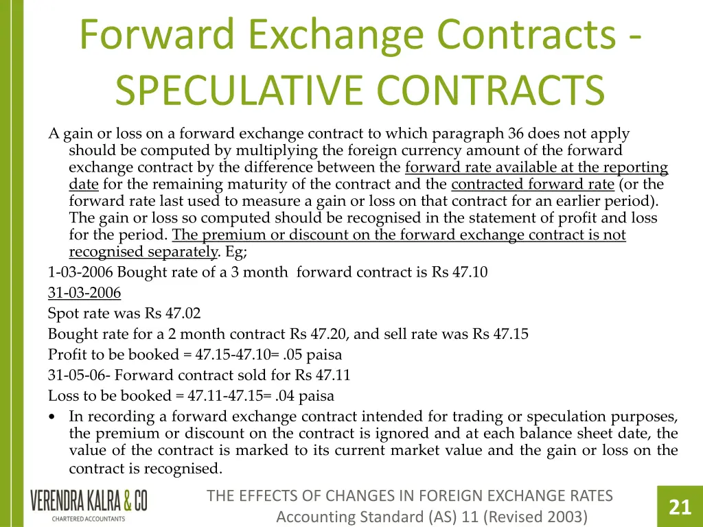 forward exchange contracts speculative contracts