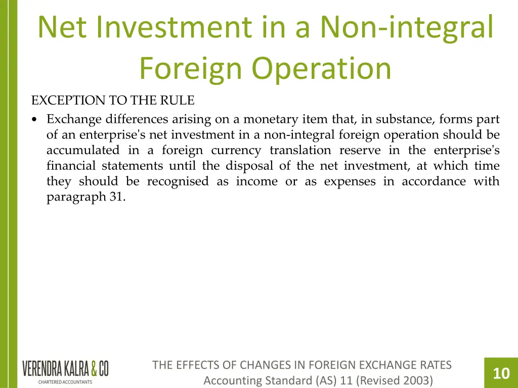 net investment in a non integral foreign operation