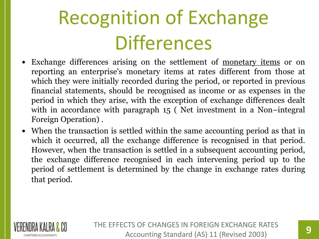recognition of exchange differences exchange