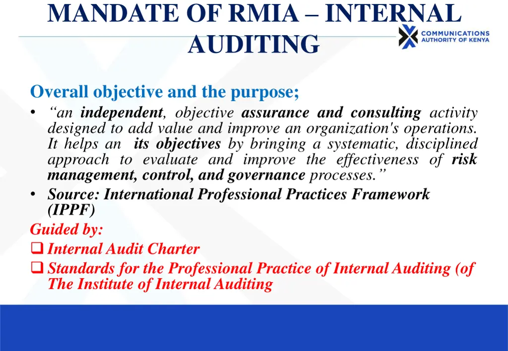 mandate of rmia internal auditing