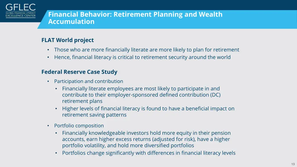 financial behavior retirement planning and wealth