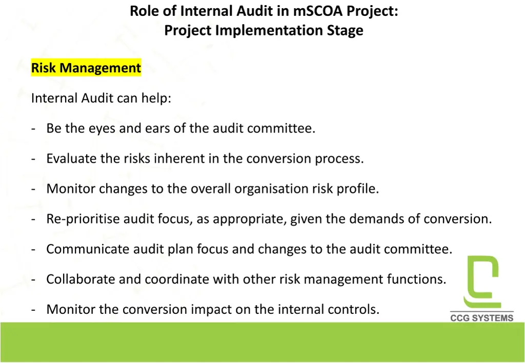 role of internal audit in mscoa project project 4