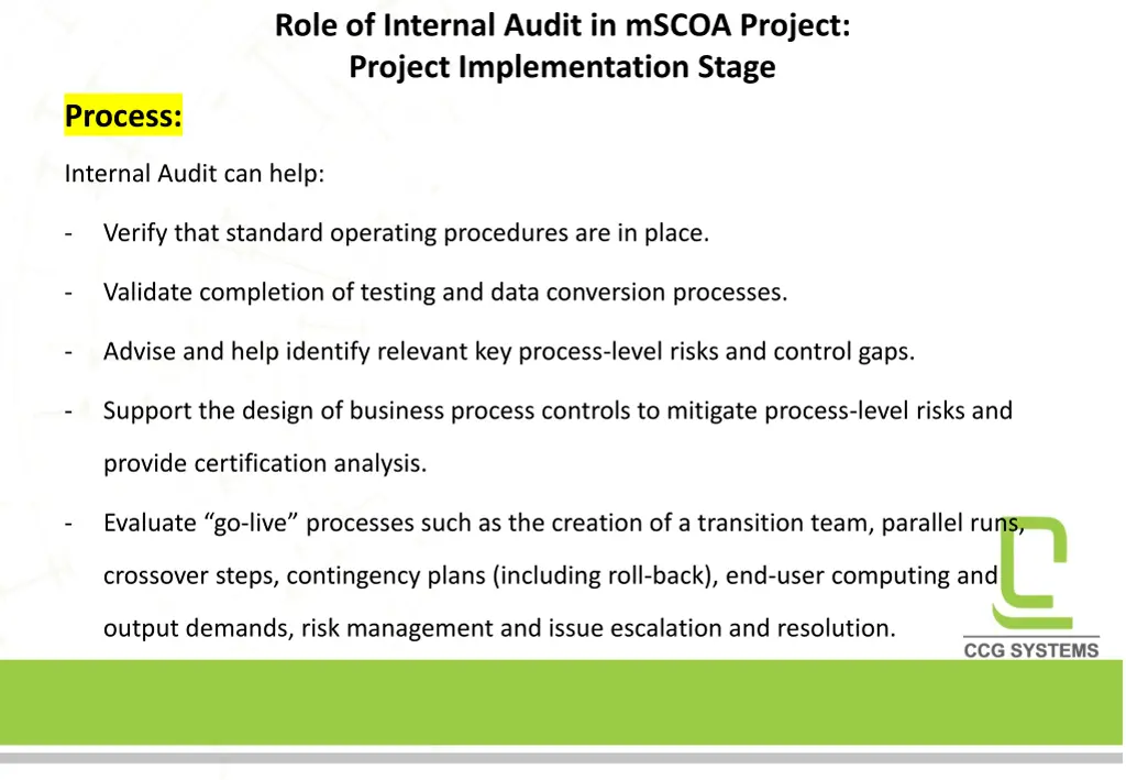 role of internal audit in mscoa project project