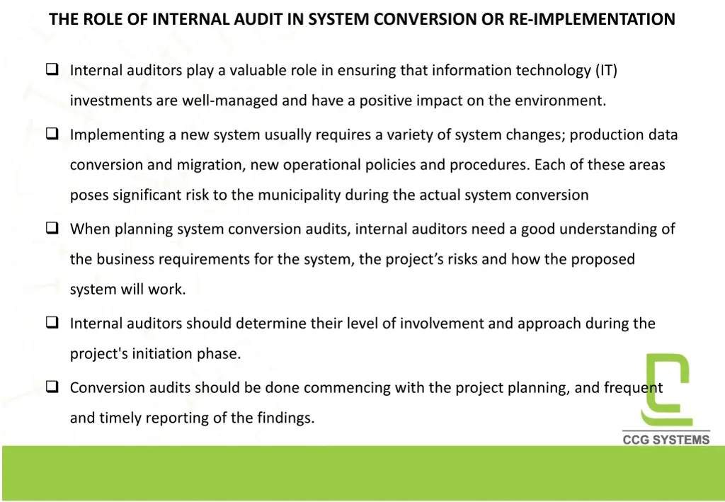 the role of internal audit in system conversion 2